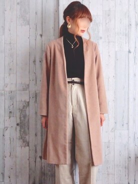 「A part by（アパートバイ）のPWベルトツキハイウエストワイドパンツ 854015（スラックス、ベージュ系）」を使った、sakiさん（レディース・167cm）の冬コーディネート