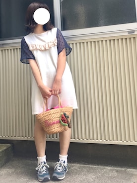 「アイテム（かごバッグ）」を使った、ともちんさん（レディース・160cm）の夏コーディネート