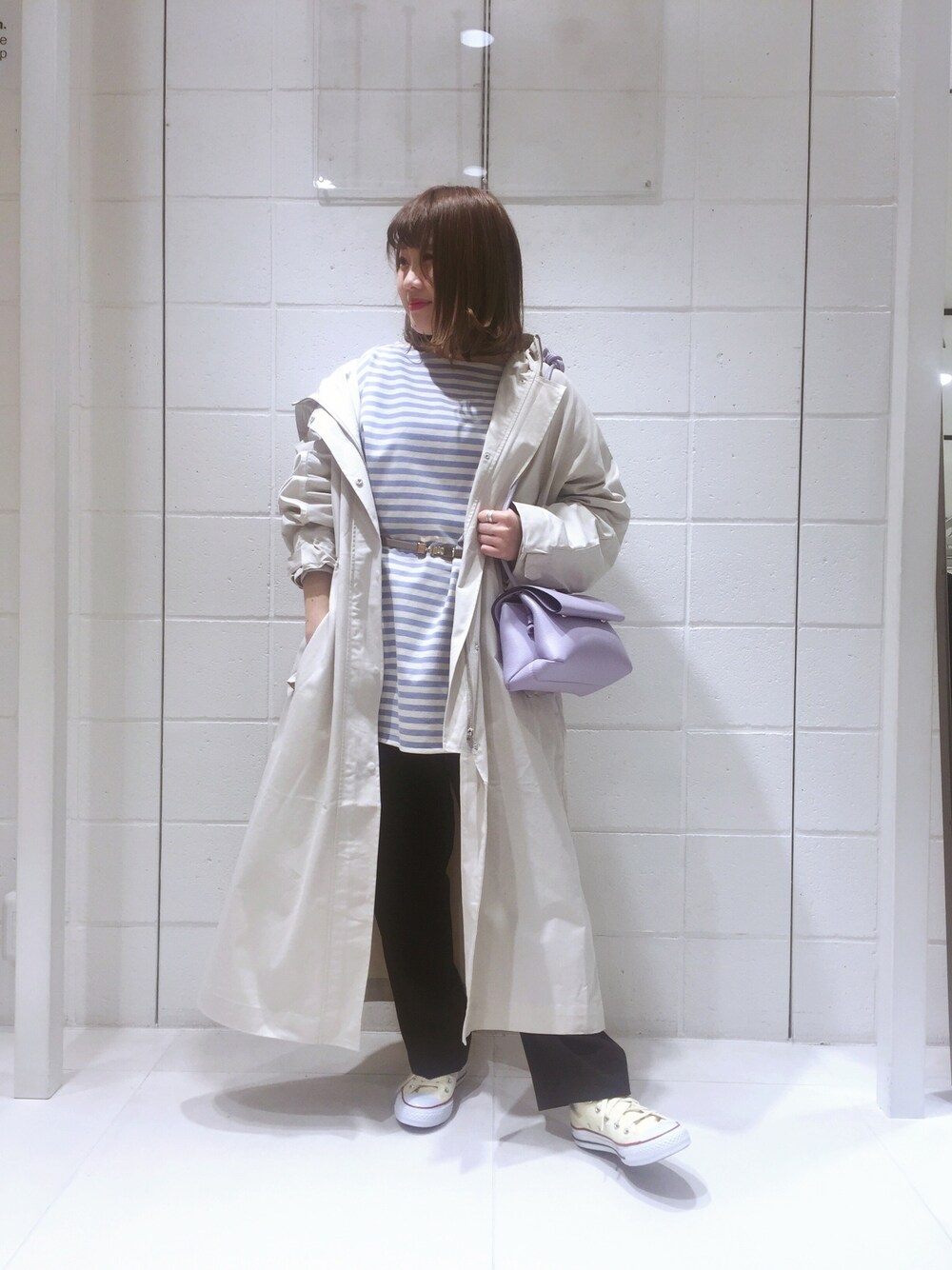 「KBFのステッチフーディーコート（その他アウター、ベージュ系）」を使った、ito___chan 🐰さん（レディース・152cm）の冬コーディネートの1枚目の写真