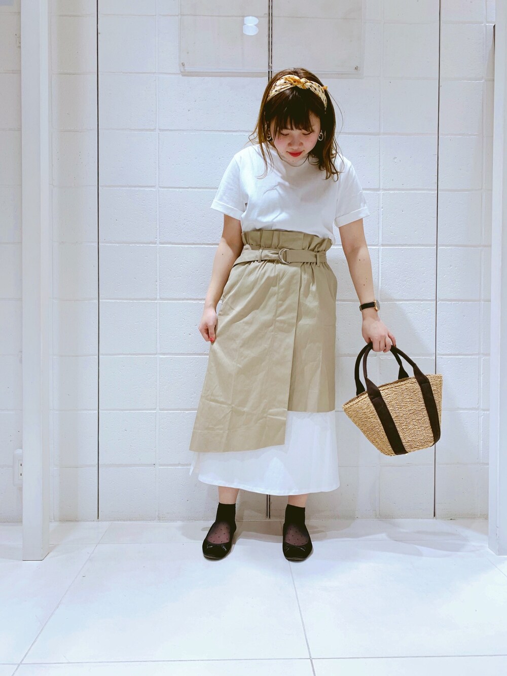 「KBFのラップスカート付きワンピース（ワンピース、ホワイト系）」を使った、ito___chan 🐰さん（レディース・152cm）の春コーディネートの1枚目の写真