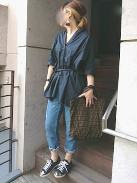 「Editt by YECCA VECCA（エディットバイイェッカヴェッカ）のアイテム（チュニック）」を使った、umさん（レディース・158cm）の春コーディネート