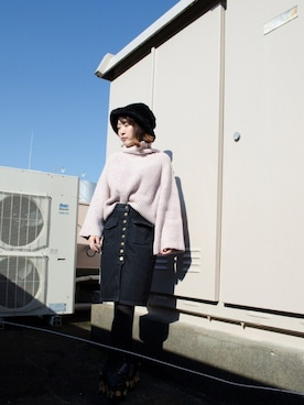 「アイテム（デニムスカート）」を使った、harunaさん（レディース・156cm）の冬コーディネート