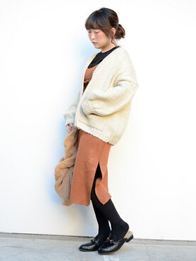 「ボリュームニット」｜「アイテム（ワンピース）」を使った、harunaさん（レディース・156cm）の冬コーディネート