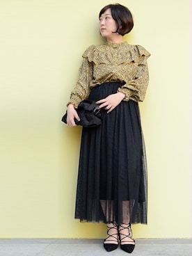 「アイテム（シャツ/ブラウス、イエロー系）」を使った、harunaさん（レディース・156cm）の春コーディネート