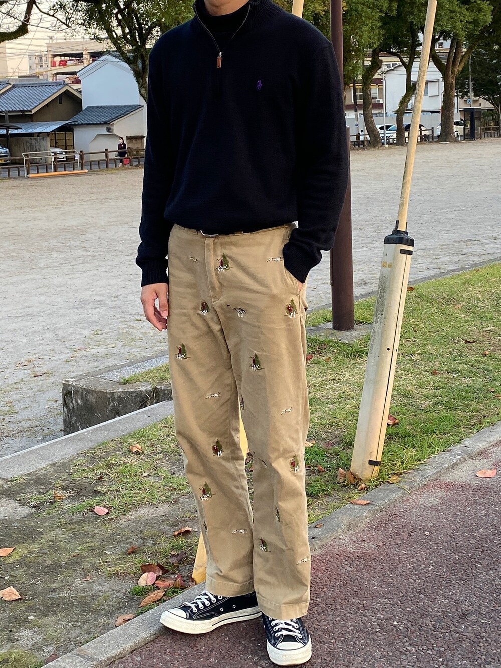 「今日のコーデ、古着、シンプル、カジュアル、大人カジュアル、きれいめカジュアル、ootd、プチプラ、秋のコーデ、オーバーサイズ」｜「POLO RALPH LAURENのアイテム（チノパンツ、ベージュ系）」を使った、ヒヨンさん（メンズ・183cm）の冬コーディネートの1枚目の写真