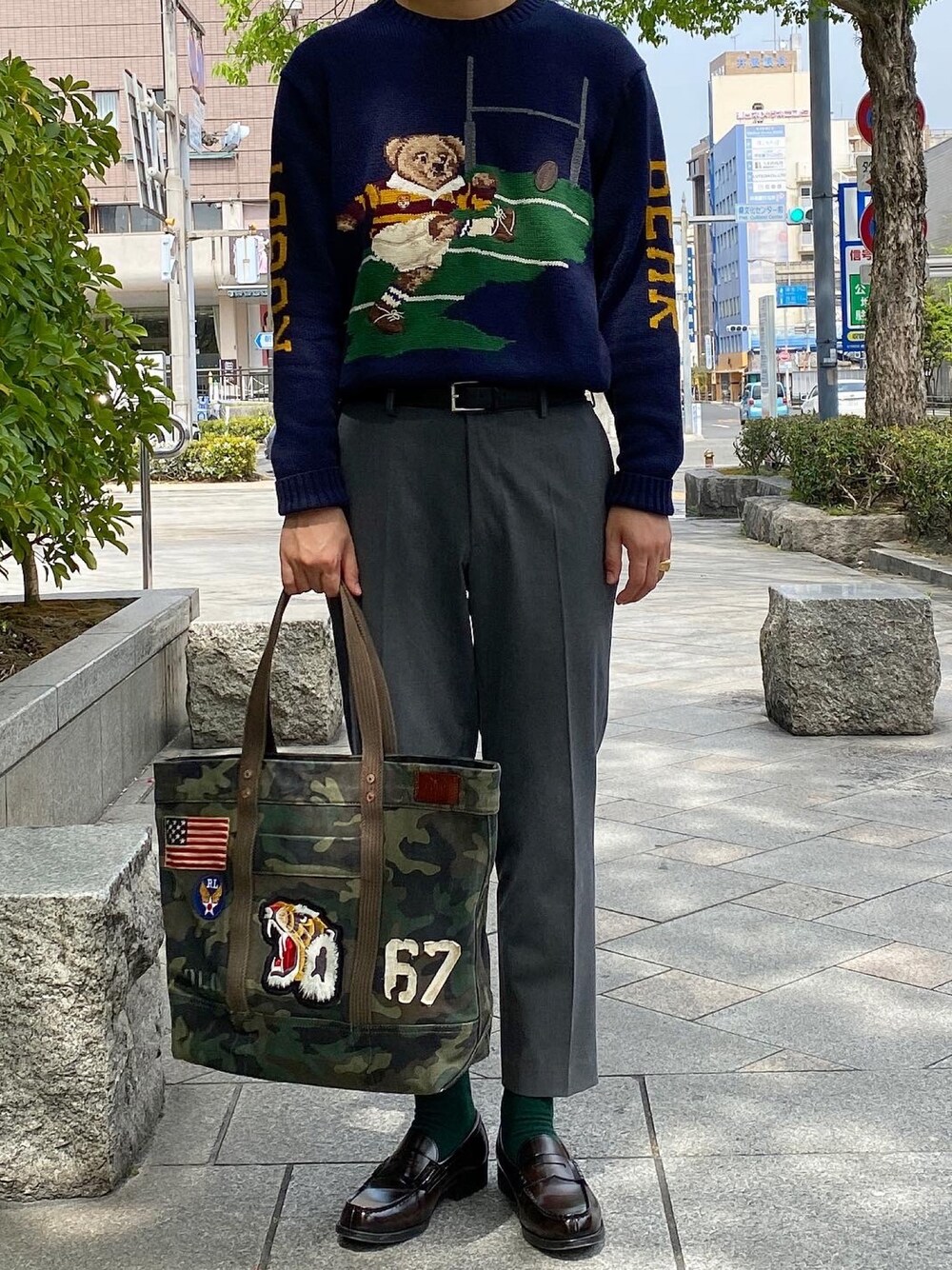 「今日のコーデ、大人カジュアル、カジュアル、シンプル、ootd、古着MIX、ニット、春コーデ」｜「POLO RALPH LAURENのラグビー ベア セーター（ニット/セーター、ブルー系）」を使った、ヒヨンさん（メンズ・183cm）の春コーディネートの1枚目の写真