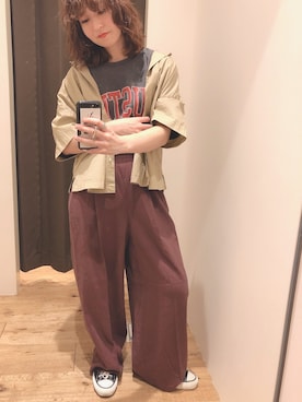 「niko and...（ニコアンド）のCLEARリネンレーヨンワイドパンツ（その他パンツ）」を使った、koz▲さん（レディース・160cm）の春コーディネート