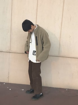 「FREAK'S STORE（フリークスストア）のリバーシブルボアフリースジャケット（ブルゾン）」を使った、カオナシさん（メンズ・175cm）の春コーディネート