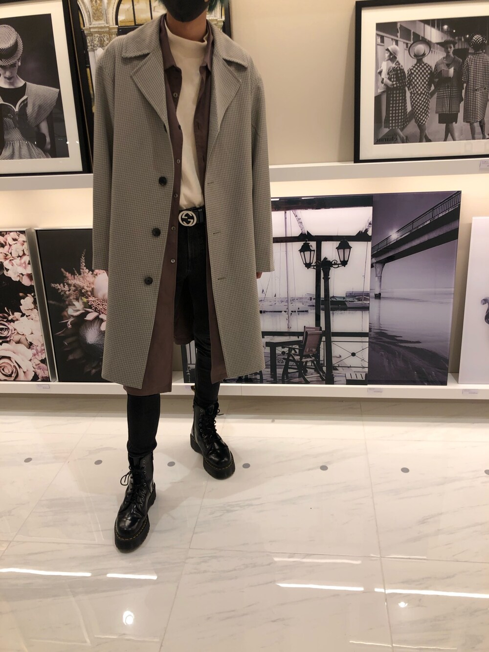 「冬コーデ、私の推しブランド、ブーツ、GU、UNIQLO、SHAREEF、コート、スキニー、ハイネック、GUCCI」｜「GUのアイテム（ジャケット/アウター、その他）」を使った、ゆーすけさん（メンズ・178cm）の冬コーディネートの1枚目の写真