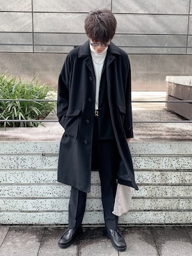 「MONKEY TIME（モンキータイム）のアイテム（ステンカラーコート）」を使った、RYOniiさん（メンズ・180cm）の春コーディネート