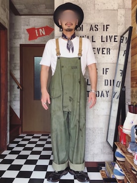 「軍物」｜「アイテム（オールインワン・サロペット）」を使った、PWさん（メンズ・175cm）の春コーディネート