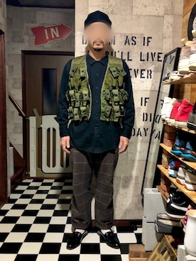 「アーミー」｜「アイテム（帽子）」を使った、PWさん（メンズ・175cm）の冬コーディネート