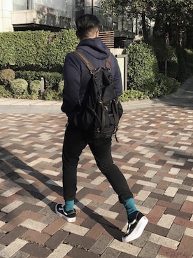 「NIKE（ナイキ）のアイテム（スタジャン）」を使った、Ching Chanさん（メンズ・175cm）の春コーディネート