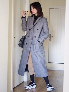 「MANGO（マンゴ）のアイテム（ダッフルコート）」を使った、南徐NanHsuさん（レディース・165cm）の冬コーディネート