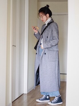 「MANGO（マンゴ）のアイテム（ダッフルコート）」を使った、南徐NanHsuさん（レディース・165cm）の冬コーディネート