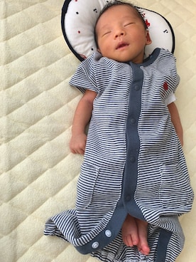 「アイテム（ロンパース、グリーン系）」を使った、ougen0605さん（キッズ・50cm）の夏コーディネート