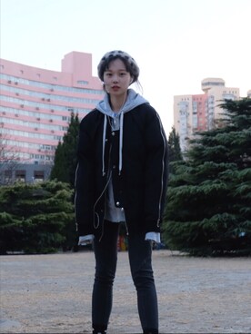 「MONKI（モンキ）のアイテム（ノーカラージャケット）」を使った、safebeerさん（レディース・158cm）の冬コーディネート