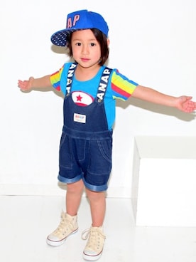「アイテム（オールインワン・サロペット）」を使った、ANAP KIDS Officialさん（キッズ・110cm）の春コーディネート
