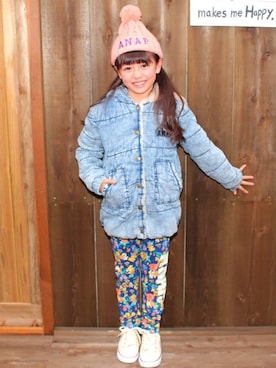 「中綿」｜「アイテム（デニムジャケット）」を使った、ANAP KIDS Officialさん（キッズ・110cm）の秋コーディネート