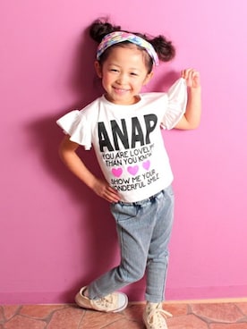 「アイテム（トップス）」を使った、ANAP KIDS Officialさん（キッズ・110cm）の春コーディネート