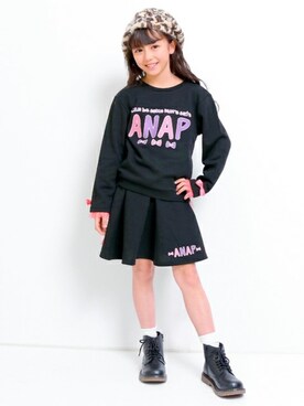 「アイテム（スカート）」を使った、ANAP KIDS Officialさん（キッズ・110cm）の秋コーディネート