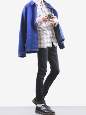 「肩掛け」｜「アイテム（ブルゾン）」を使った、ぼーんさん（メンズ・178cm）の秋コーディネート