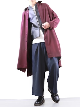 「バーガンディー」｜「アイテム（ライダースジャケット）」を使った、ぼーんさん（メンズ・178cm）の秋コーディネート