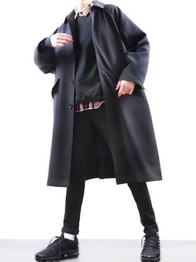 「タータンチェック」｜「アイテム（ステンカラーコート）」を使った、ぼーんさん（メンズ・178cm）の冬コーディネート