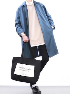 「beautiful people」｜「アイテム（ステンカラーコート）」を使った、ぼーんさん（メンズ・178cm）の春コーディネート