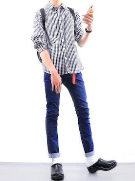 「ギンガムチェックシャツ」｜ぼーんさん（メンズ・178cm・20代）の春コーディネート