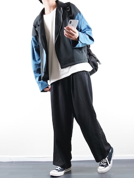 「YON（ヨン）のアイテム（ジャケット/アウター）」を使った、ぼーんさん（メンズ・178cm）の秋コーディネート