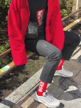 「BlackEyePatch（ブラックアイパッチ）のアイテム（レッグウェア）」を使った、にゅうさん（メンズ・185cm）の夏コーディネート