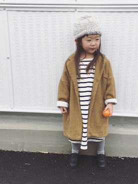 「キッズファッション」｜「アイテム（チェスターコート）」を使った、norisanchi710 さん（キッズ・90cm）の冬コーディネート
