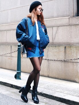 「CONVERSE（コンバース）のアイテム（ジャケット/アウター）」を使った、Akaneさん（レディース・163cm）の冬コーディネート