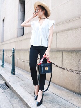 「GRL（グレイル）のカットオフストレッチスキニーパンツ（その他パンツ）」を使った、Akaneさん（レディース・163cm）の春コーディネート