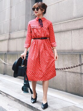 「ボウタイ」｜「アイテム（帽子）」を使った、Akaneさん（レディース・163cm）の夏コーディネート