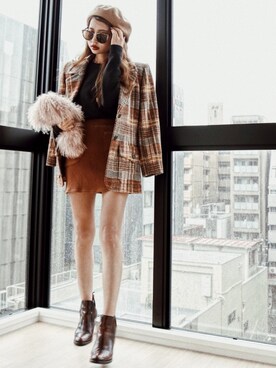 「Yves Saint Laurent（イヴサンローラン）のアイテム（ジャケット/アウター）」を使った、Akaneさん（レディース・163cm）の秋コーディネート