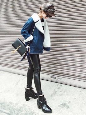 「GRL（グレイル）のアイテム（ライダースジャケット）」を使った、Akaneさん（レディース・163cm）の冬コーディネート