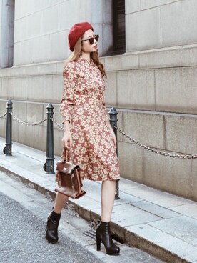 「madder vintage」｜「アイテム（ハンチング/ベレー帽）」を使った、Akaneさん（レディース・163cm）の秋コーディネート