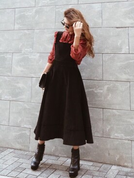 「MARC JACOBS（マークジェイコブス）のアイテム（ブーツ）」を使った、Akaneさん（レディース・163cm）の秋コーディネート
