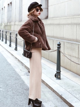 「ファー」｜「アイテム（セットアップ）」を使った、Akaneさん（レディース・163cm）の冬コーディネート