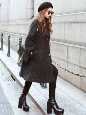 「MARC JACOBS（マークジェイコブス）のアイテム（ブーツ）」を使った、Akaneさん（レディース・163cm）の冬コーディネート