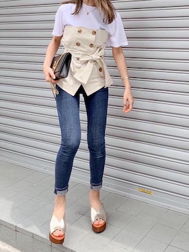 「ROSE BUD（ローズバッド）の(TENDENZA)Vカットプラットフォームサンダル（サンダル）」を使った、Akaneさん（レディース・163cm）の春コーディネート