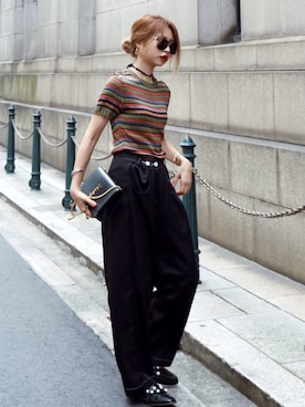 「Yves Saint Laurent（イヴサンローラン）のアイテム（トップス）」を使った、Akaneさん（レディース・163cm）の夏コーディネート