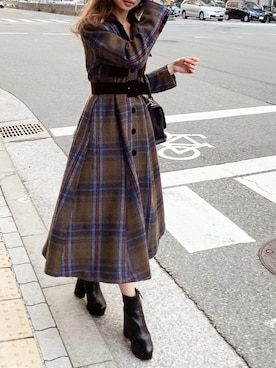 「レトロ」｜「アイテム（ワンピース/ドレス）」を使った、Akaneさん（レディース・163cm）の冬コーディネート