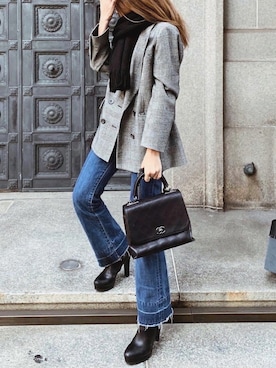 「SAINT LAURENT PARIS（サンローランパリ）のアイテム（ジャケット/アウター）」を使った、Akaneさん（レディース・163cm）の冬コーディネート