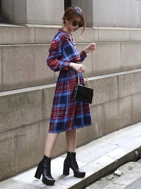 「MARC JACOBS（マークジェイコブス）のアイテム（ブーツ）」を使った、Akaneさん（レディース・163cm）の春コーディネート