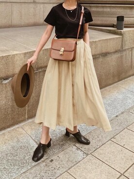 「ZOZO（ゾゾ）のクルーネックTシャツ［WOMEN］（Tシャツ/カットソー）」を使った、Akaneさん（レディース・163cm）の夏コーディネート