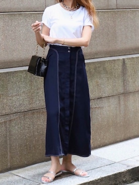 「ZOZO（ゾゾ）のクルーネックTシャツ［WOMEN］（Tシャツ/カットソー）」を使った、Akaneさん（レディース・163cm）の夏コーディネート