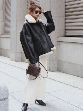 「madder vintage」｜「アイテム（ムートンコート）」を使った、Akaneさん（レディース・163cm）の冬コーディネート